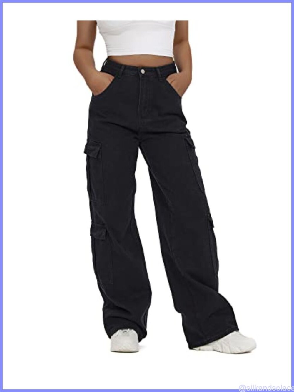 High Waist Baggy Cargo Jeans Flap Pocket Y2K Wide Leg Denim Pants